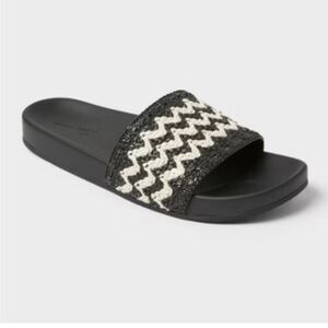 New Universal Thread Black and Cream raffia style  slide Sandals size 7.5